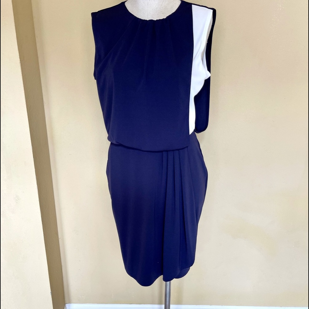 DKNYC navy blue white layered draped dress S